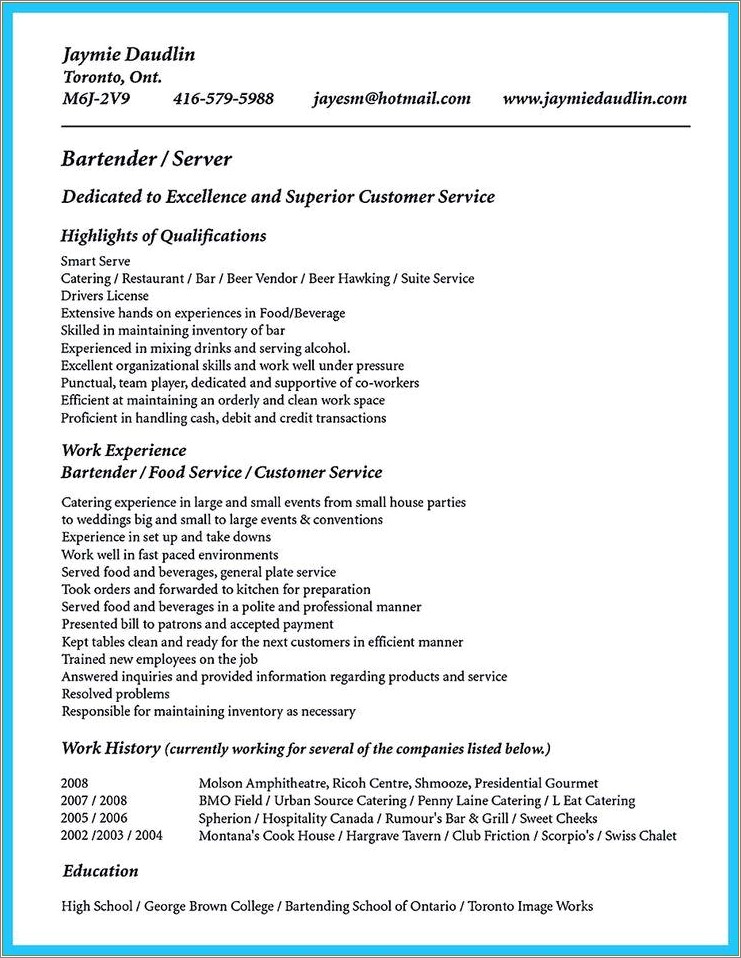 Free Resume Sample Pdf Food Service Worker