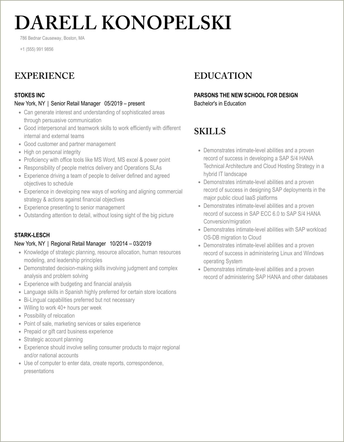 Free Resume Samples For Retail Management