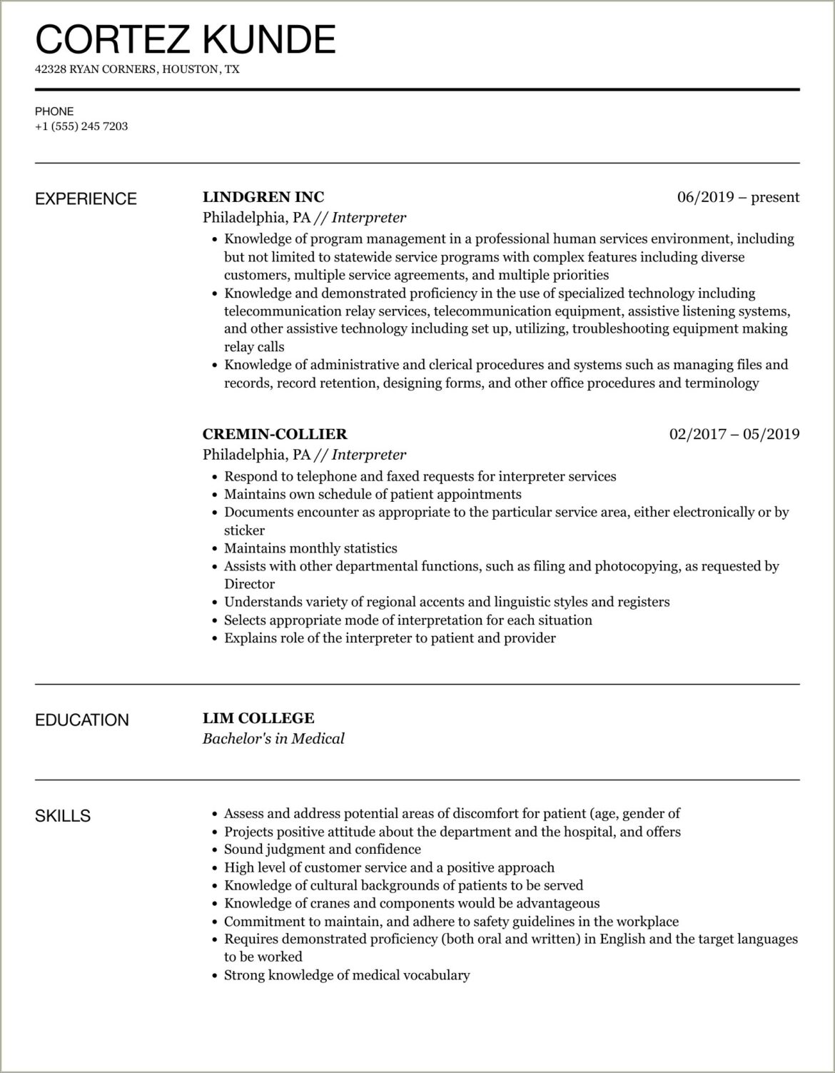 Free Resume Samples Of Spanish Interpreter