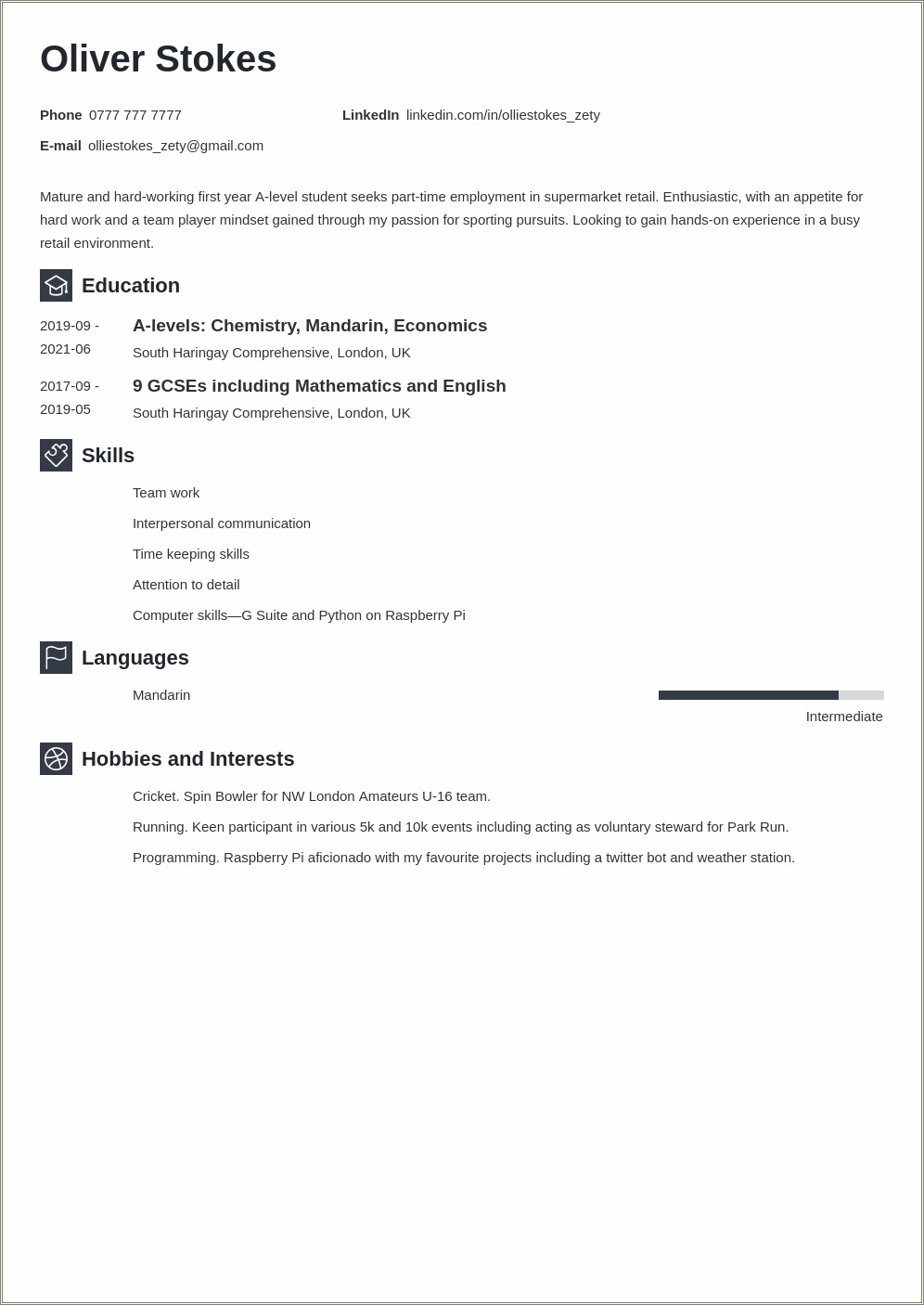 Free Resume Template For 16 Year Old