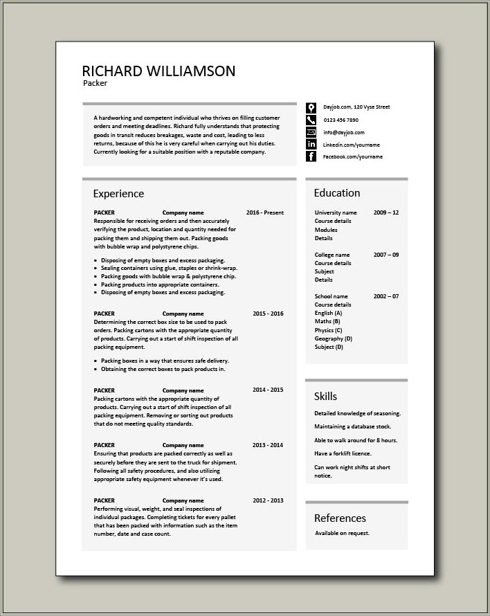 Free Resume Template For Assembly Line Worker