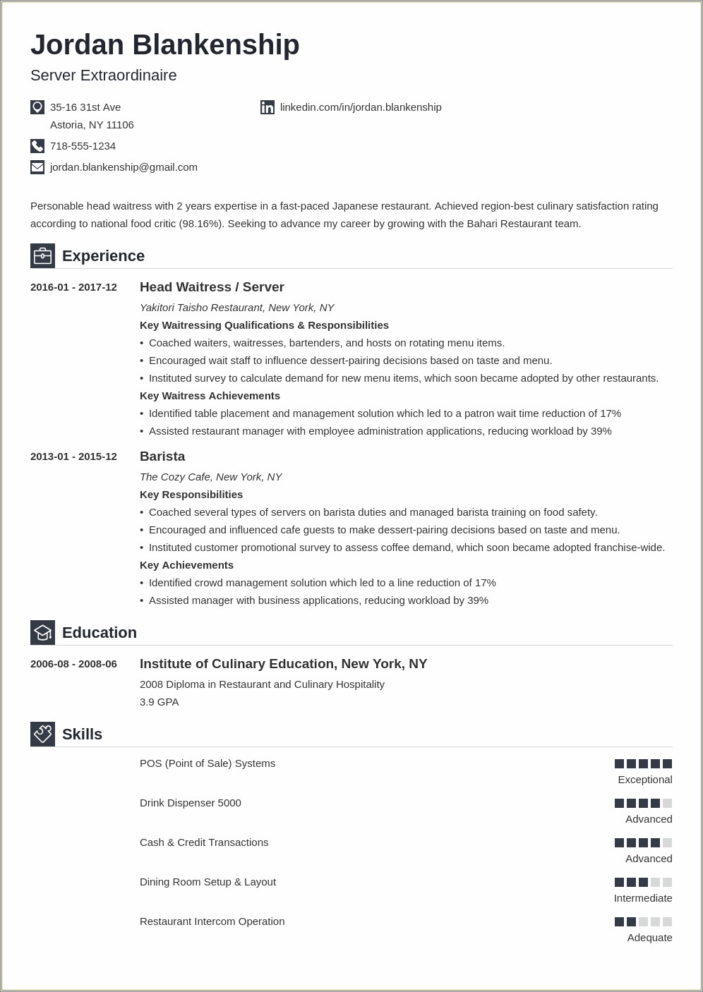 Free Resume Template For Food Service Manager
