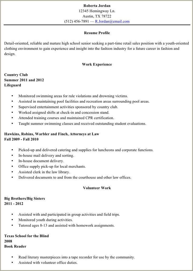 Free Resume Template For High Schoolers