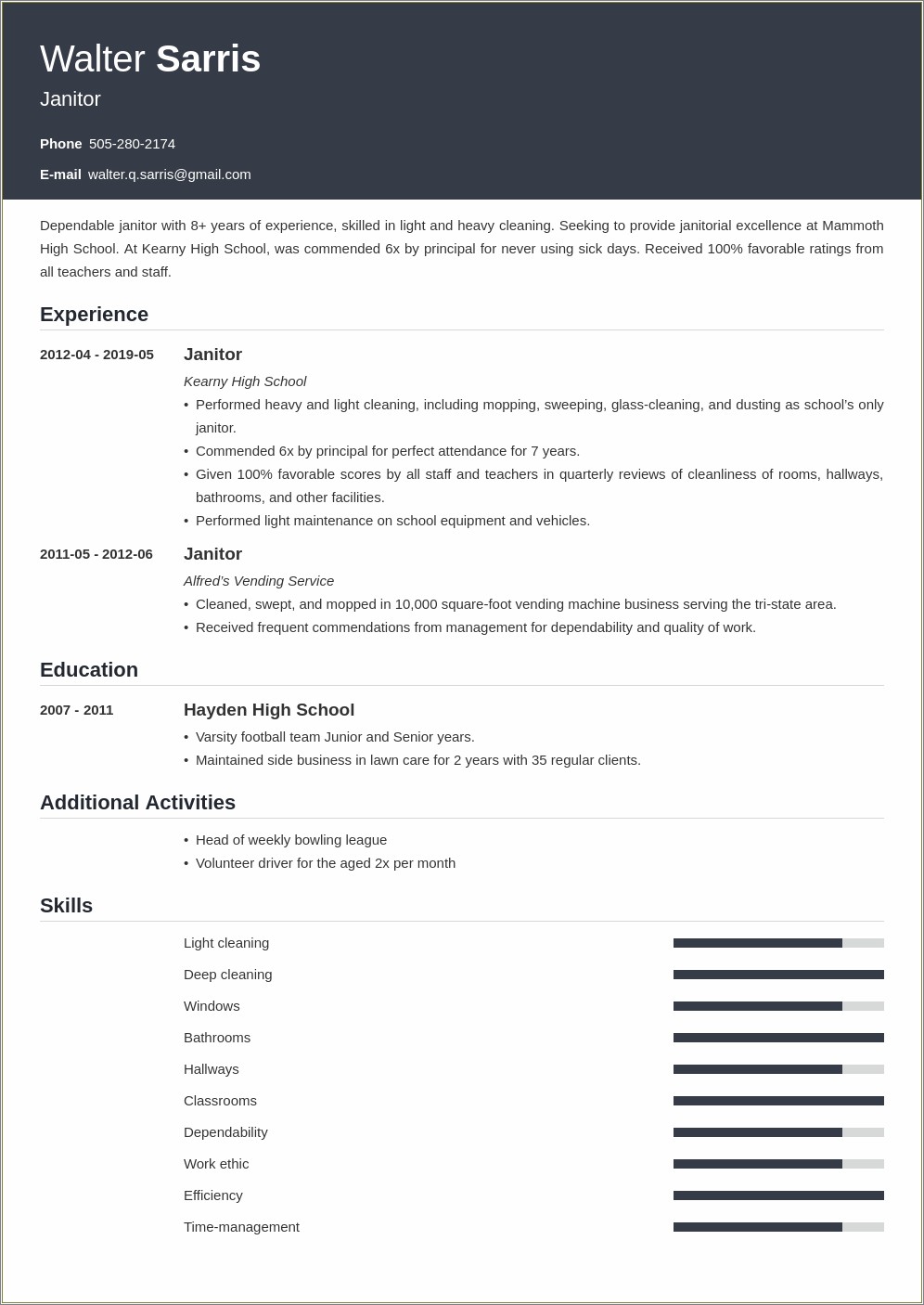 Free Resume Template For Maintenance Janitoral Worker