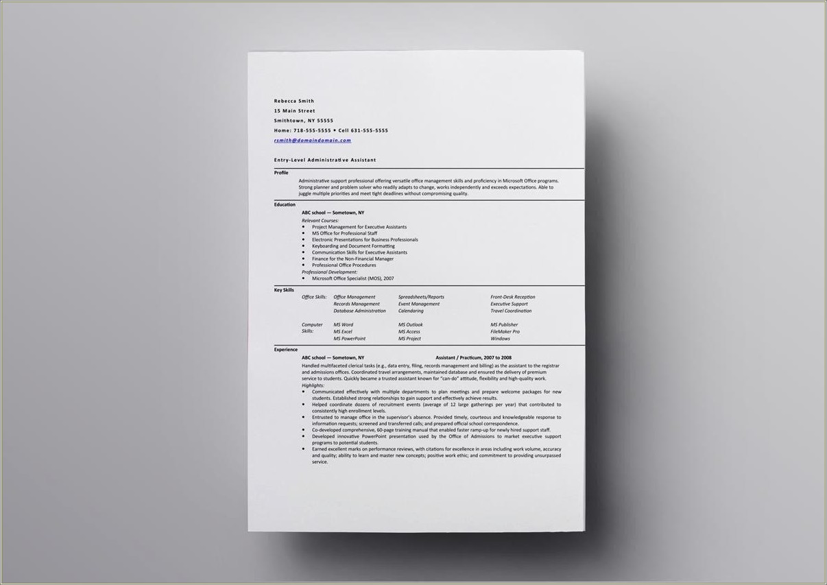 Free Resume Template For Office Jobs