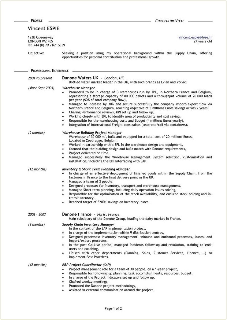Free Resume Template For Older Person