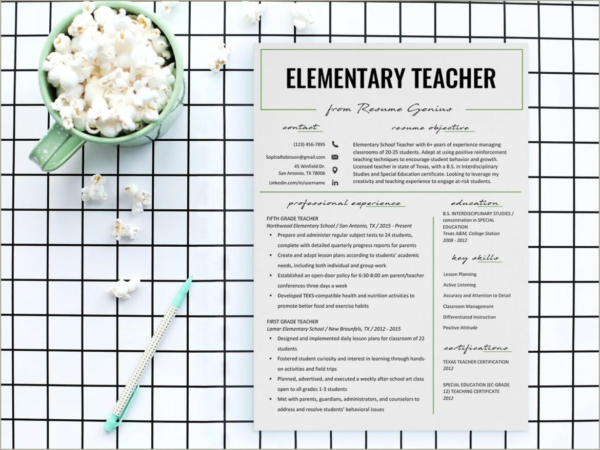 Free Resume Template In Pages For Teacher