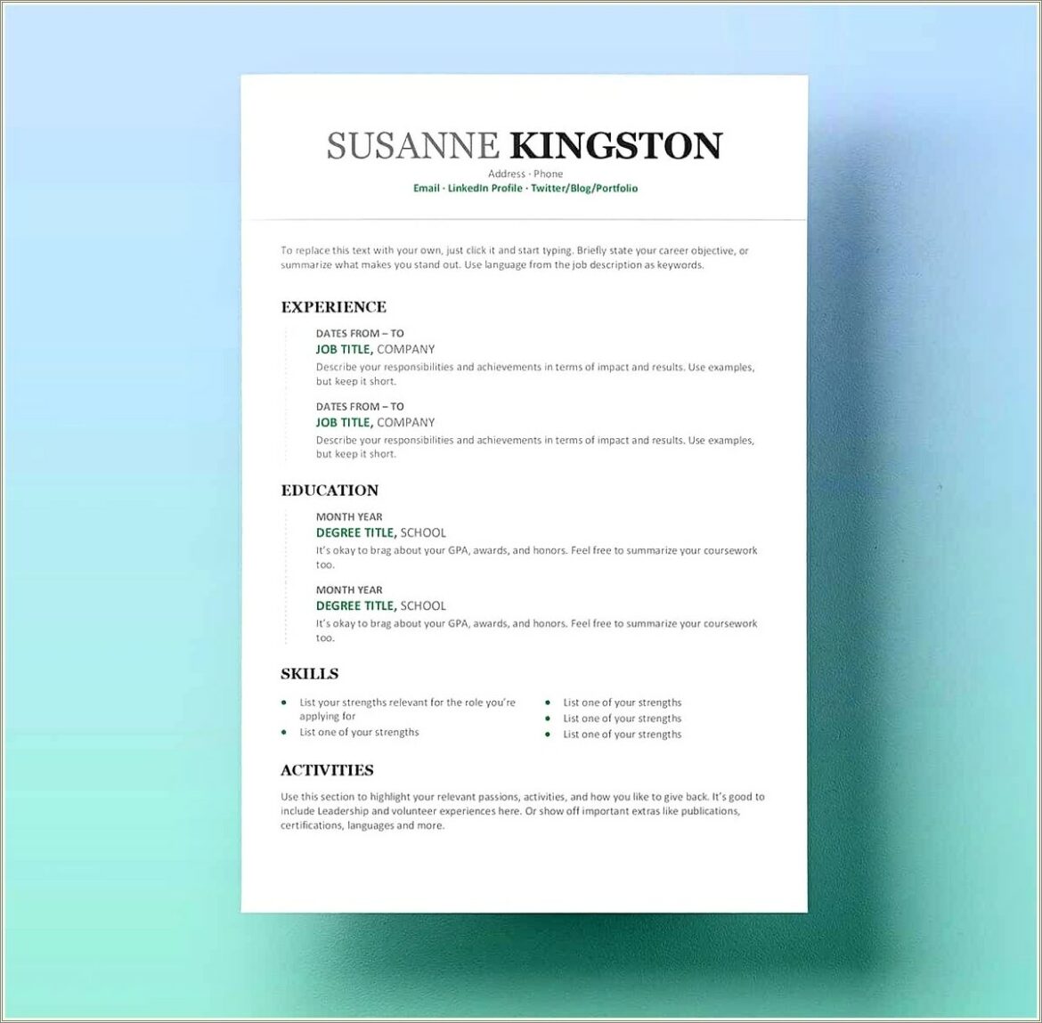 Free Resume Template On Microsoft Word