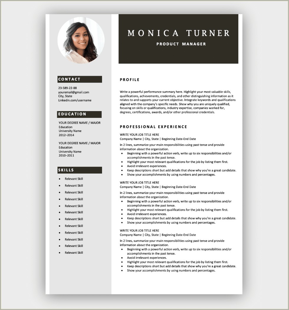Free Resume Template To Copy And Paste