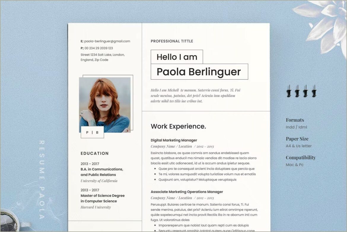 Free Resume Template With Picture Option