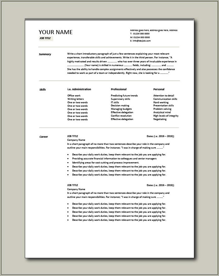Free Resume Templates 2018 Word Download