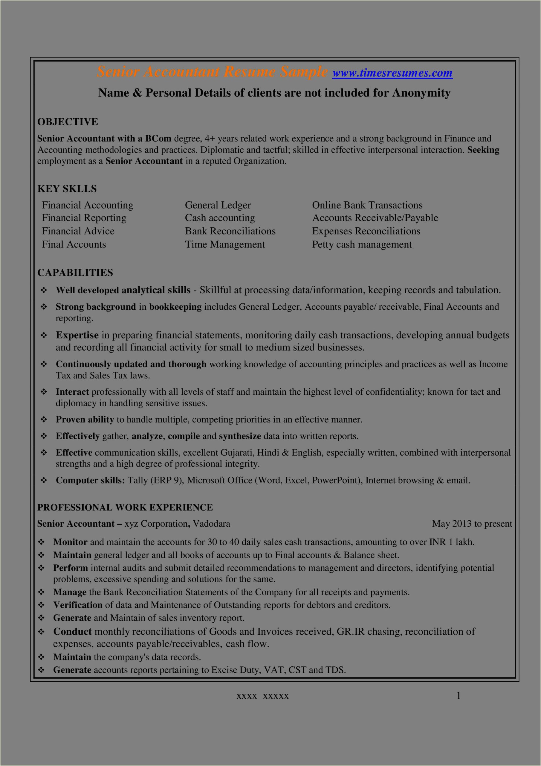 Free Resume Templates For Accounts Receivable