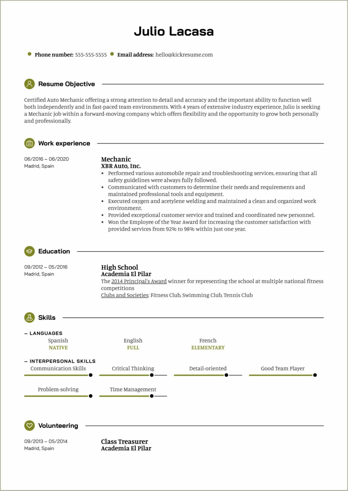 Free Resume Templates For Auto Mechanic