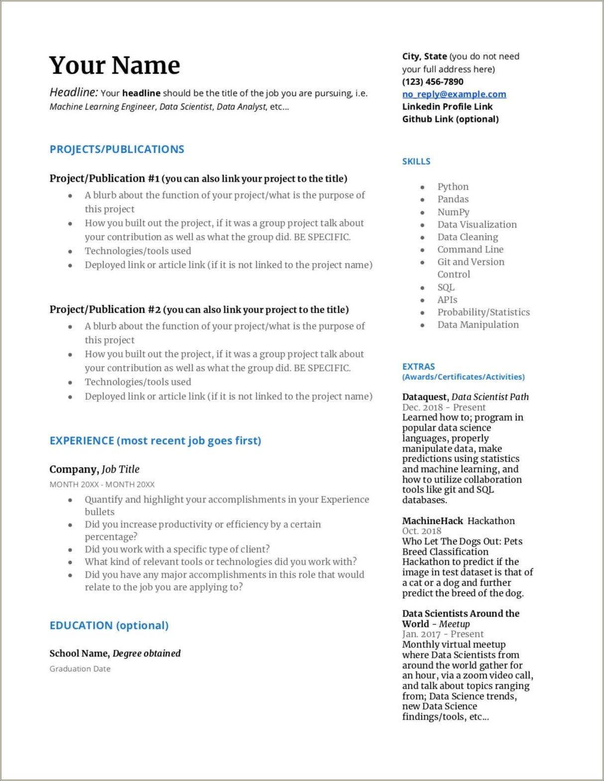 Free Resume Templates For Little Work Experience