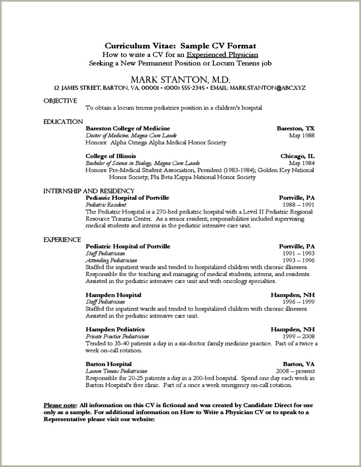 Free Resume Templates For Medical Residents