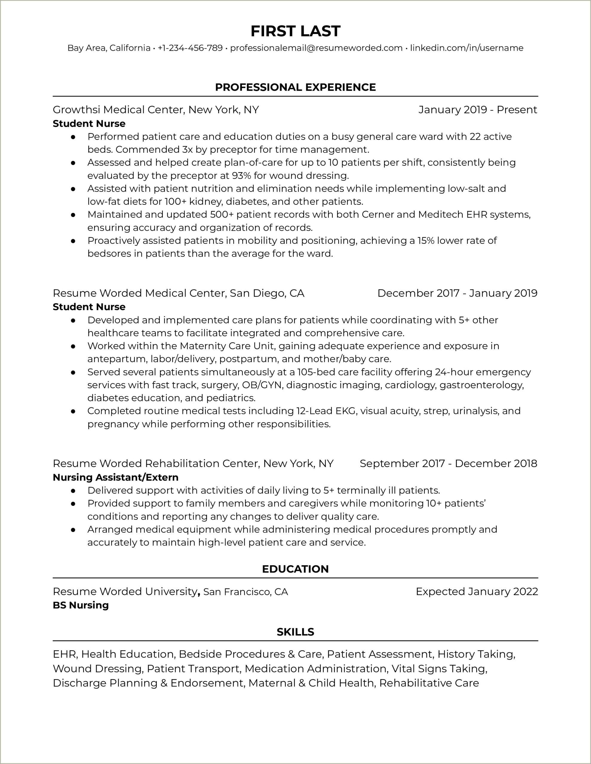 Free Resume Templates For Nursing Students Doc