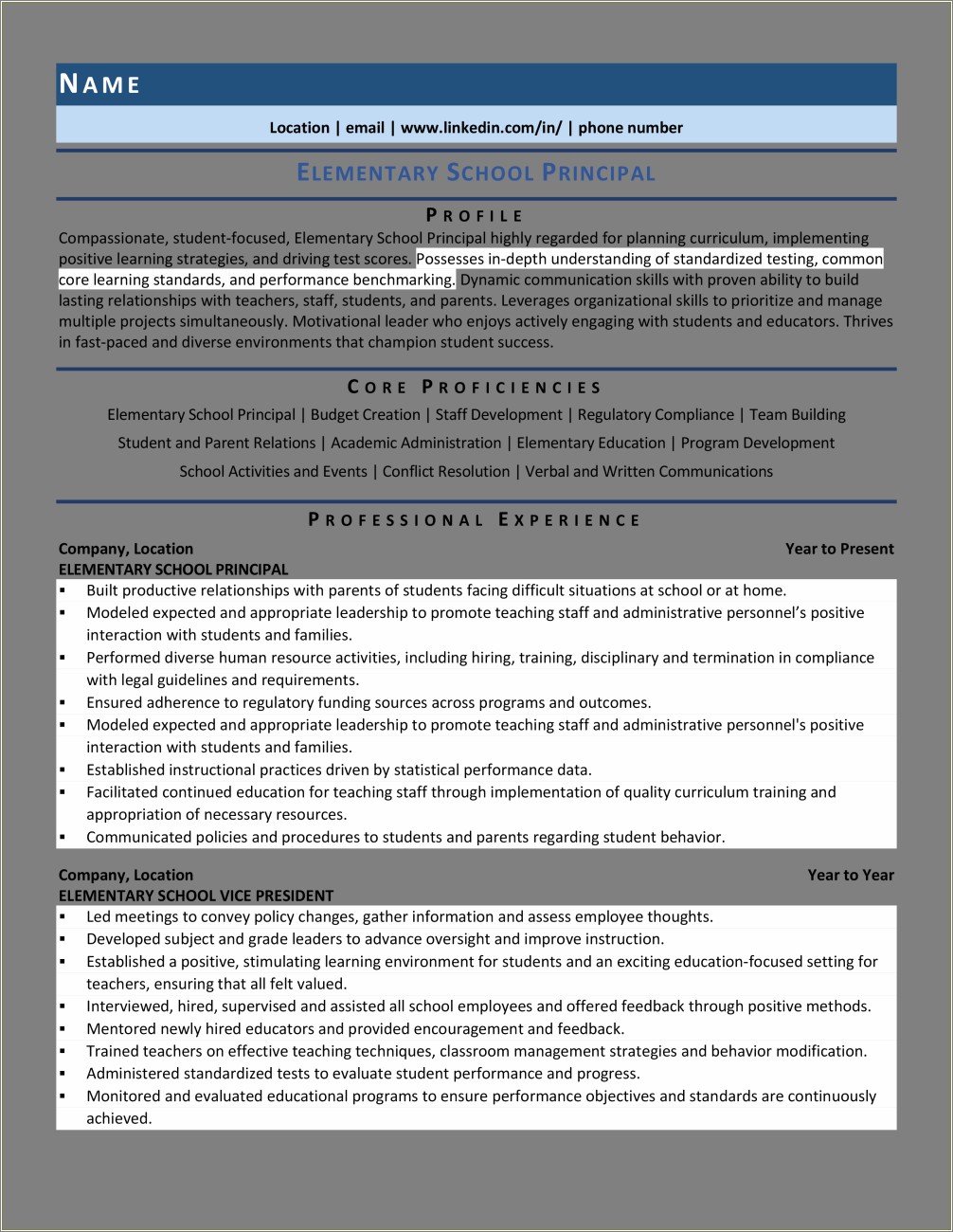 Free Resume Templates For School Administrators