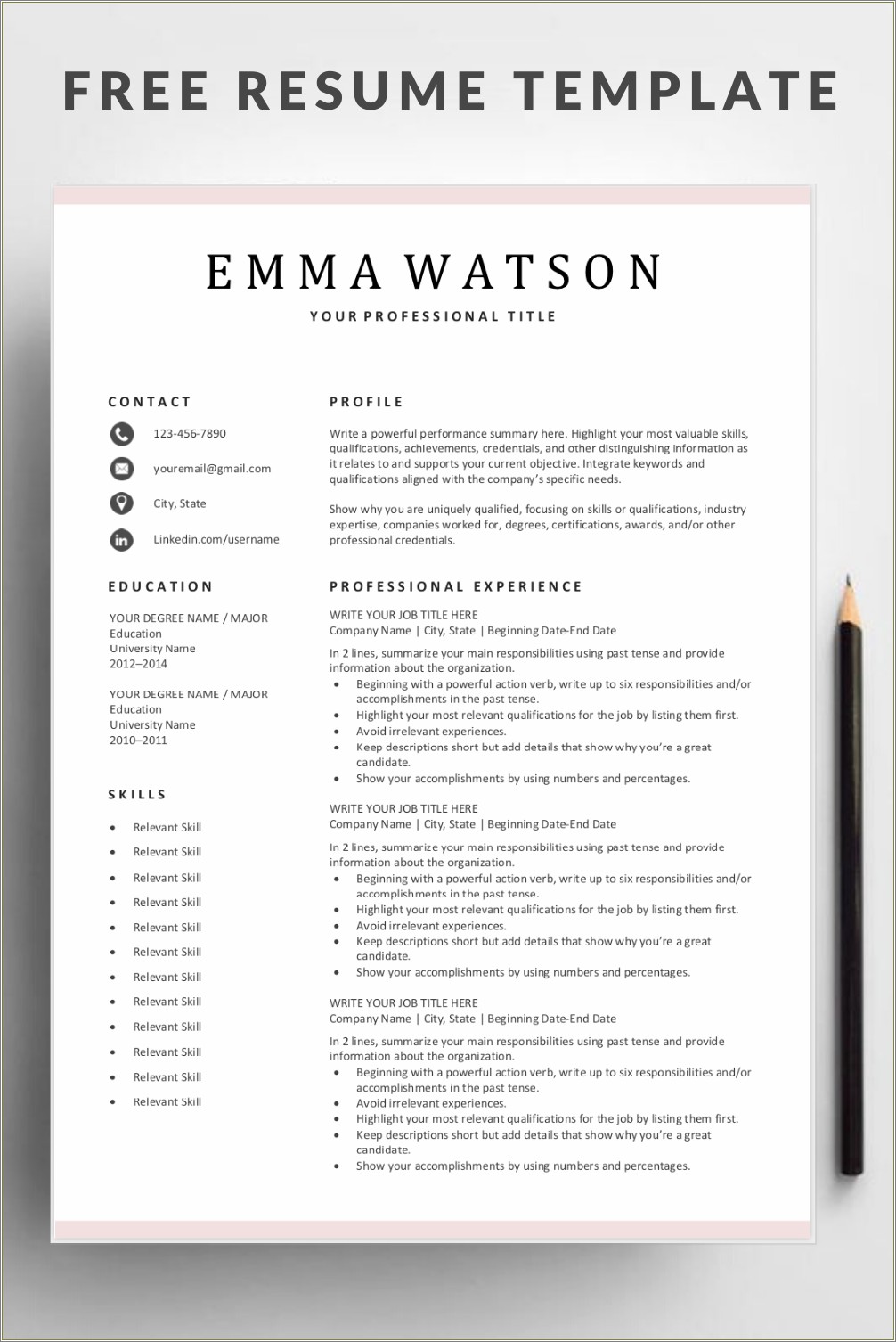 Free Resume Templates Listing Education First