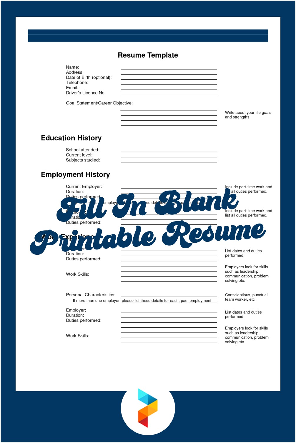 Free Resumes To Fill Out And Print