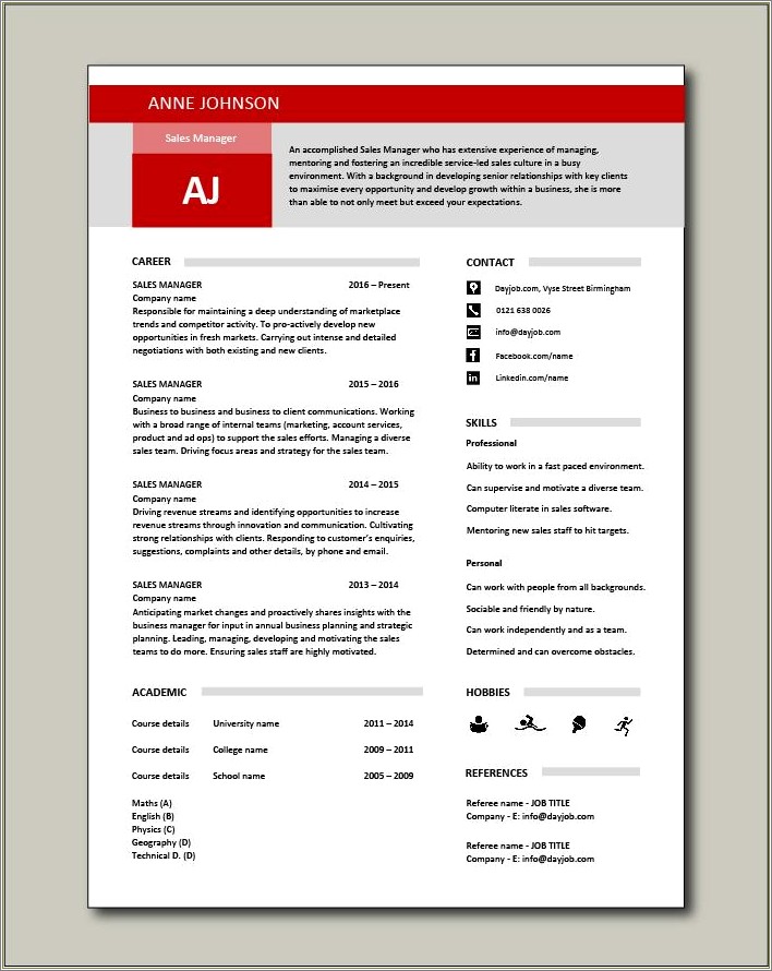 Free Sales Manager Resume Templates For Word
