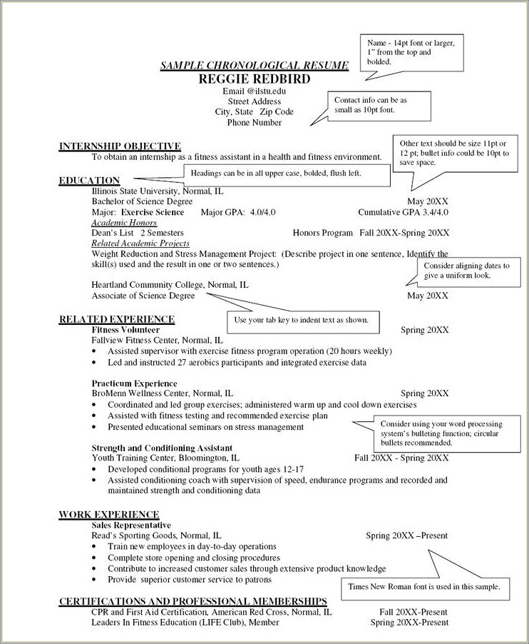 Free Sample Of A Chronological Resume