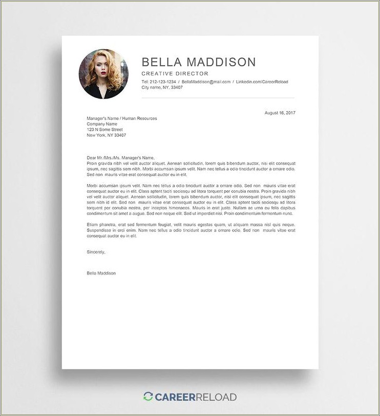 Free Sample Of A Resume Cover Letter