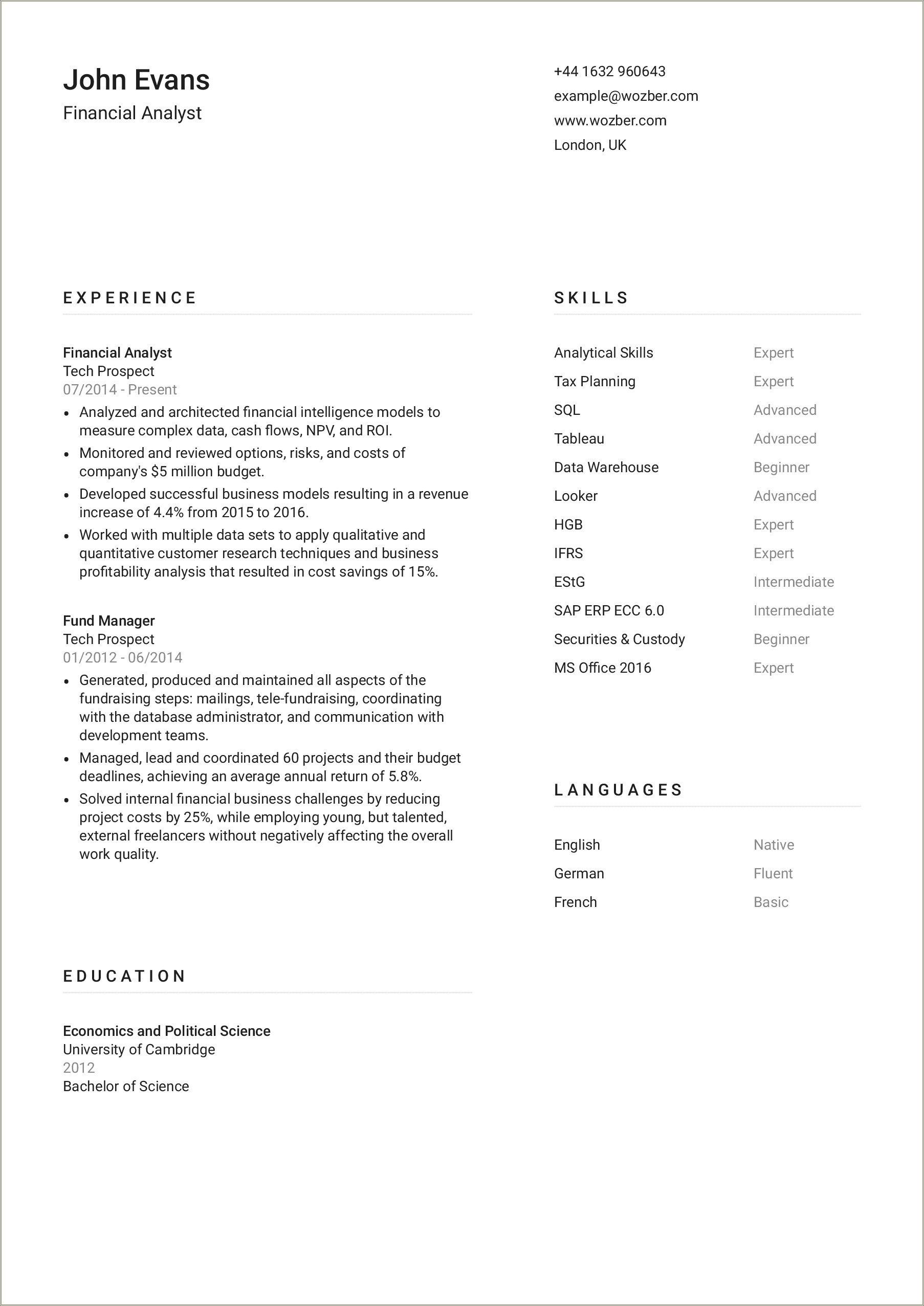 Free Sample Of A Simple Resume