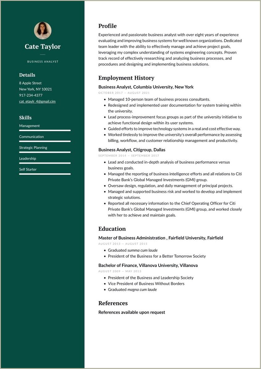 Free Sample Of Business Analyst Resume