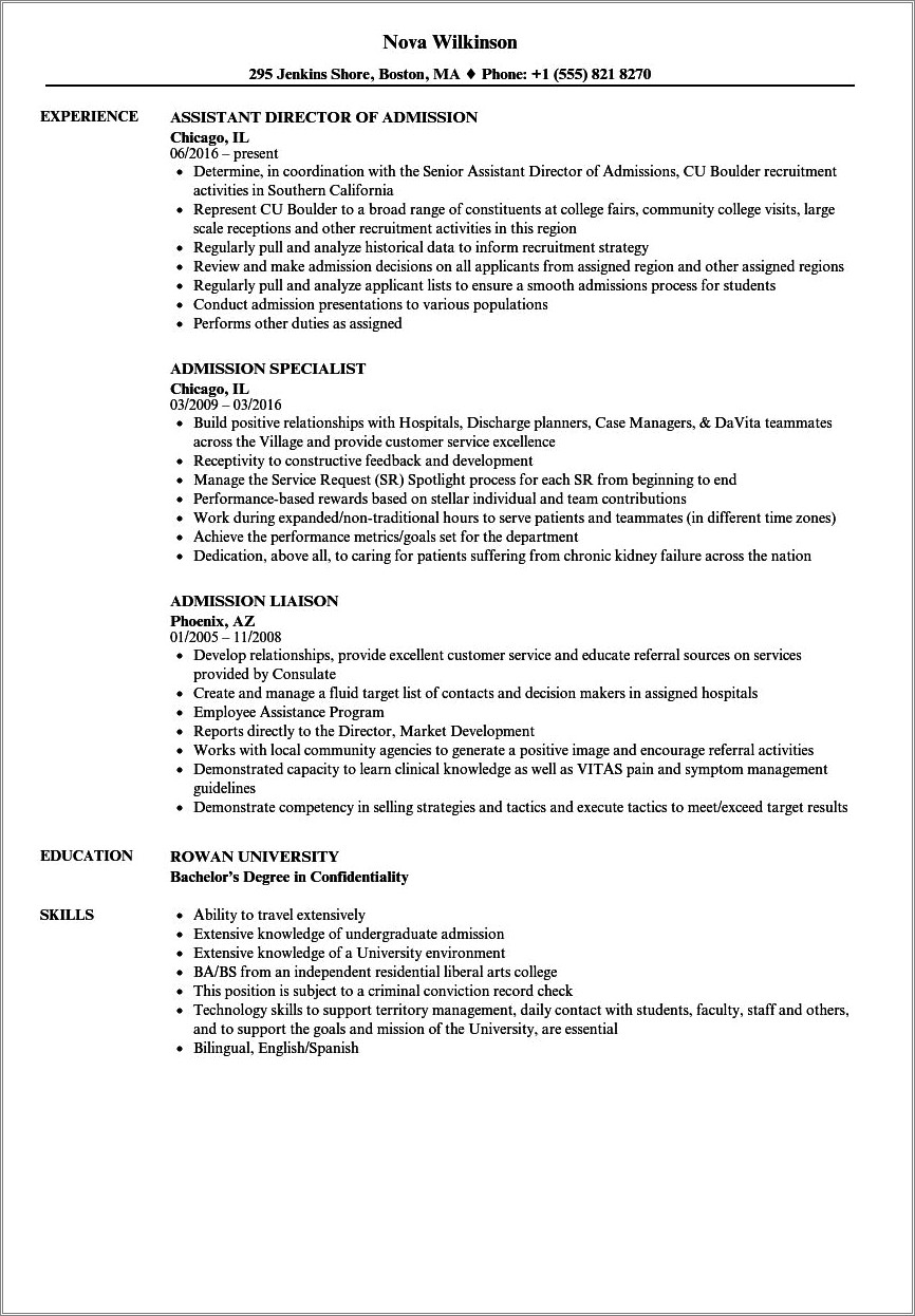Free Sample Of College Admission Resume Examples