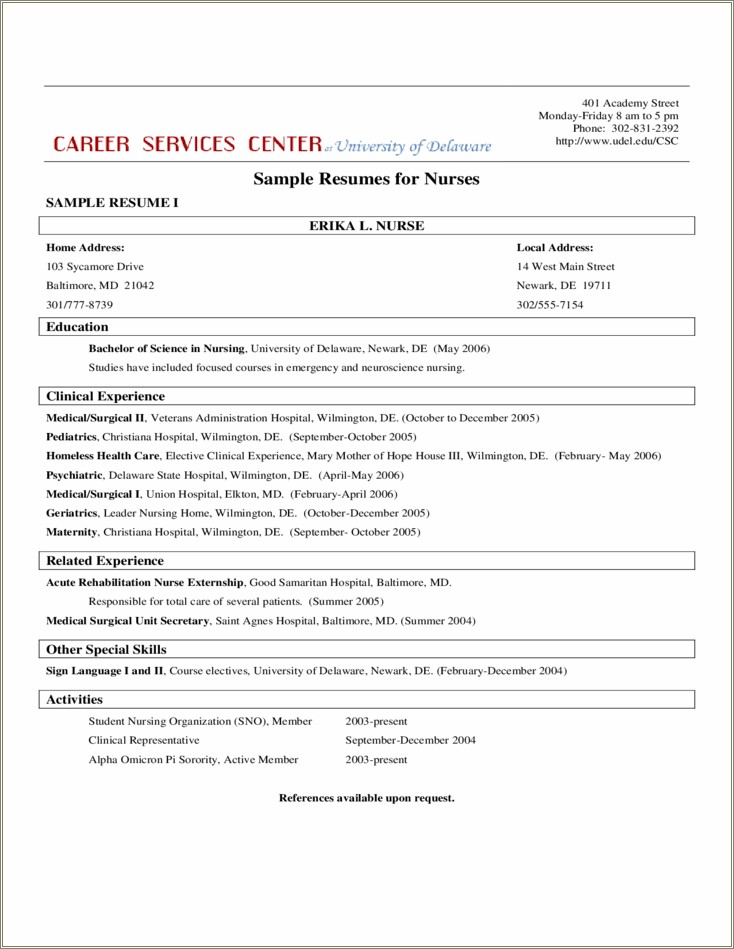 Free Sample Of Registered Nurse Resume