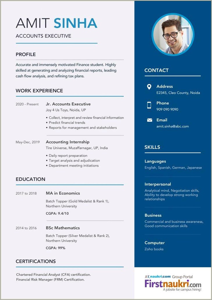 Free Sample Resume For Account Manager