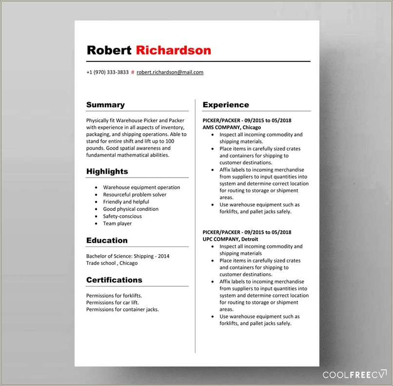 Free Sample Resume For Assembly Line Worker