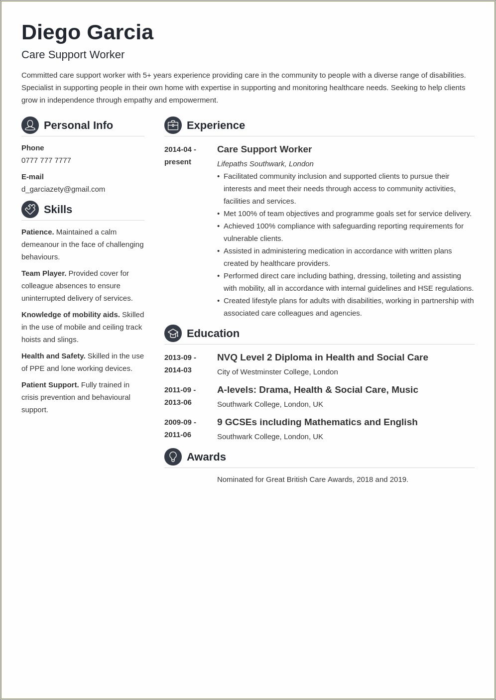 Free Sample Resume For Disability Support Worker
