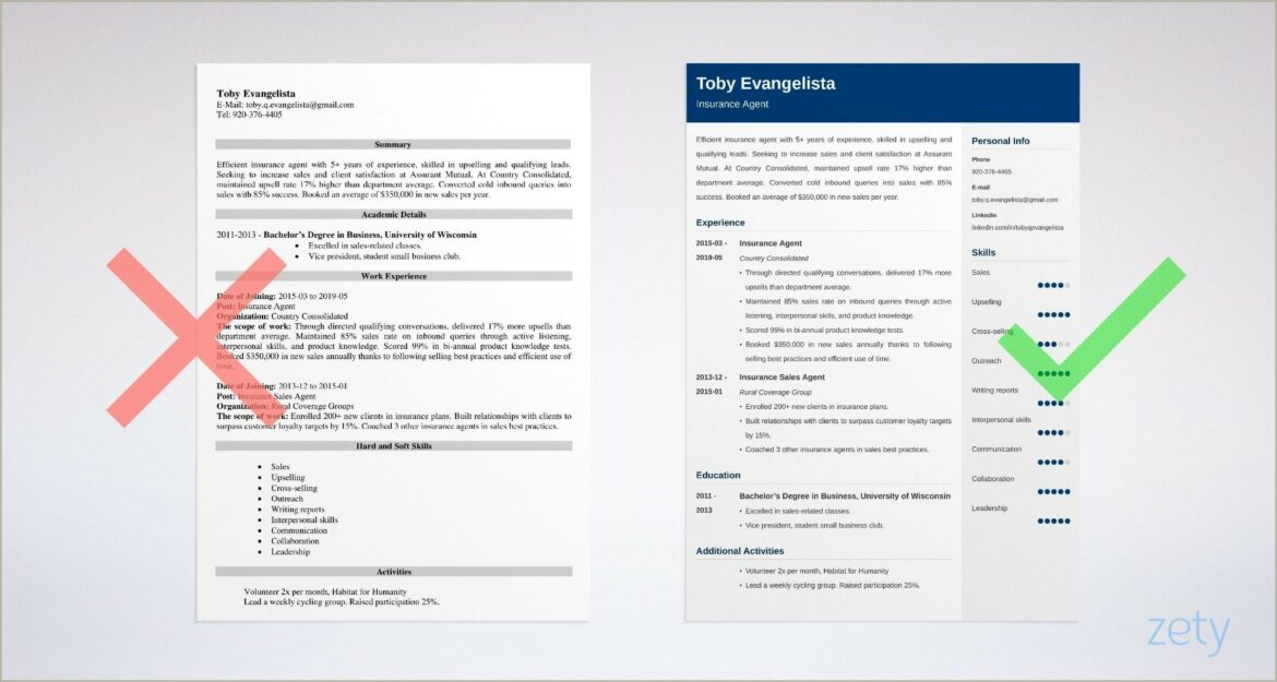 Free Sample Resume For Insurance Agent