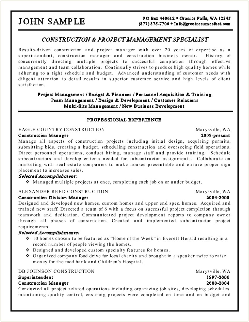 Free Sample Resume For Management Position