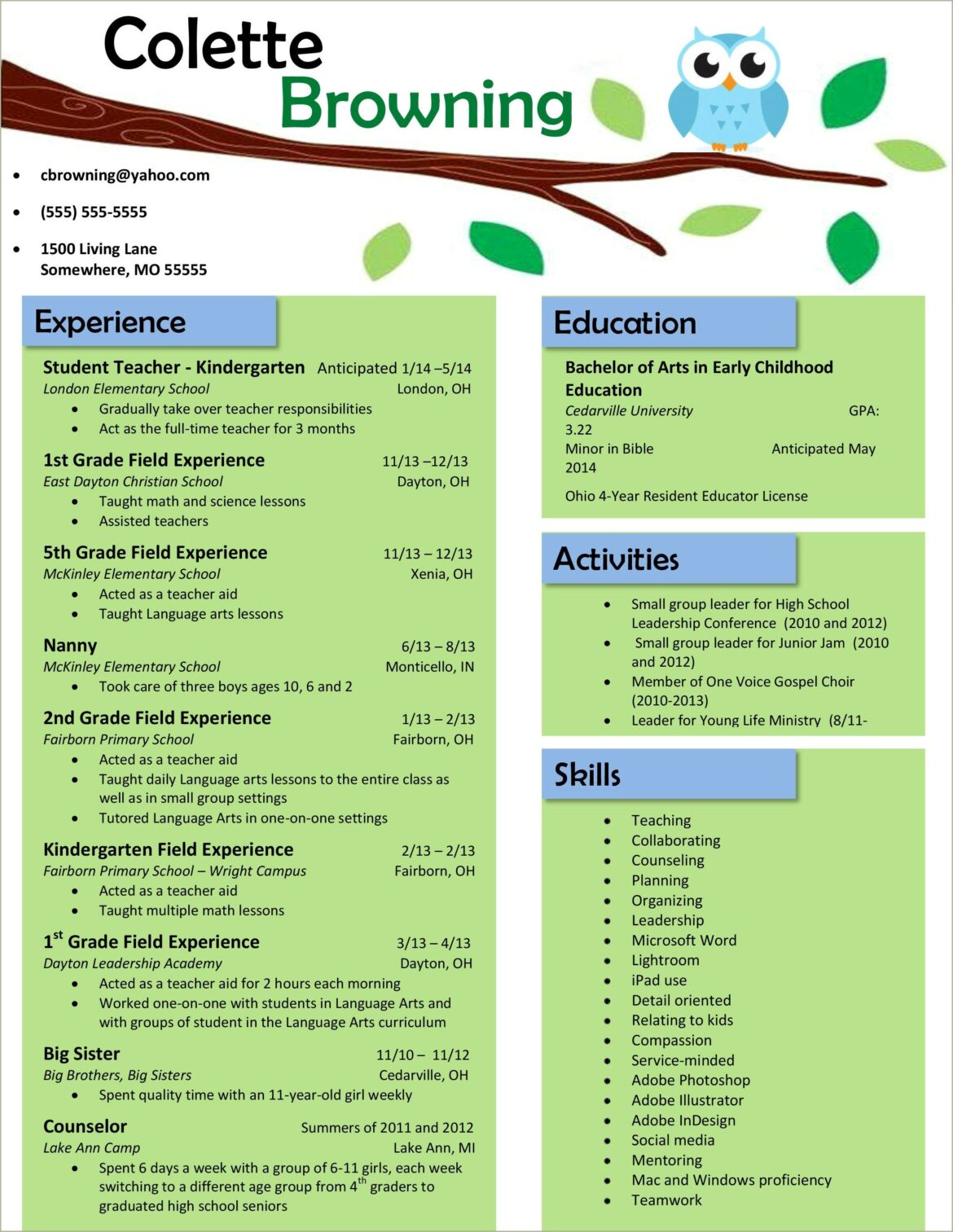 Free Sample Resume For Preschool Teachers