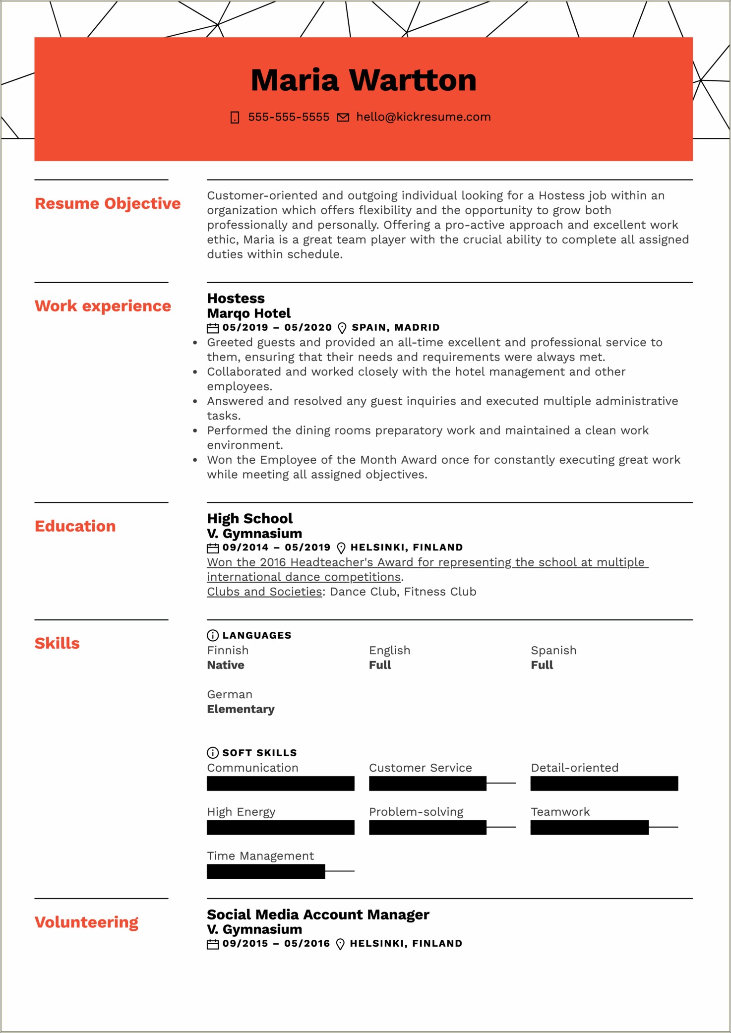 Free Sample Resume For Restaurant Hostess