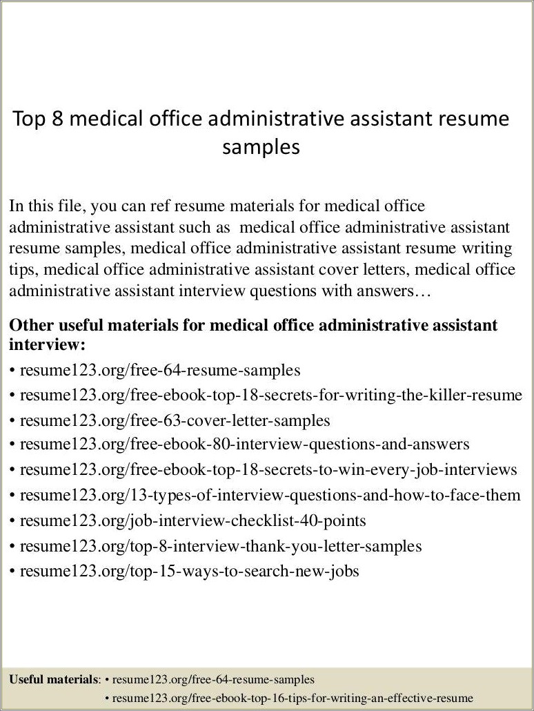 Free Sample Resume Medical Office Assistant