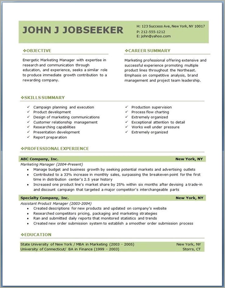Free Sample Resume Templates For Professionals