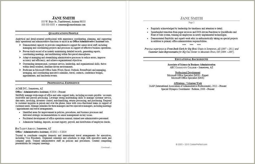 Free Sample Template For Resume Office