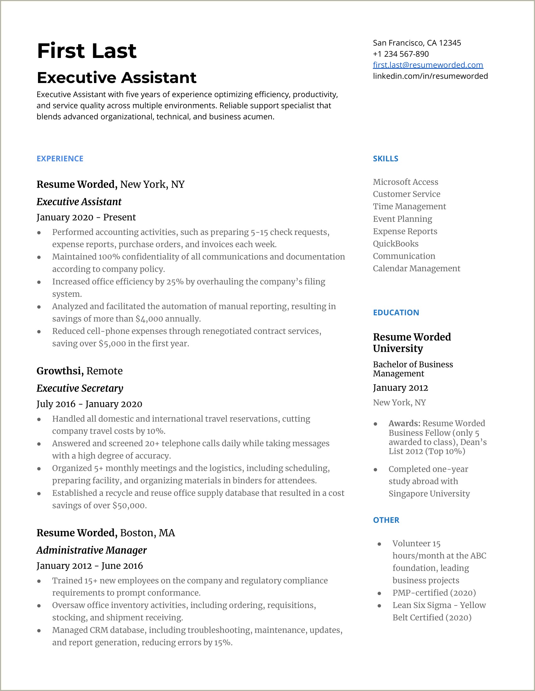 Free Samples Of Executive Assistant Resumes
