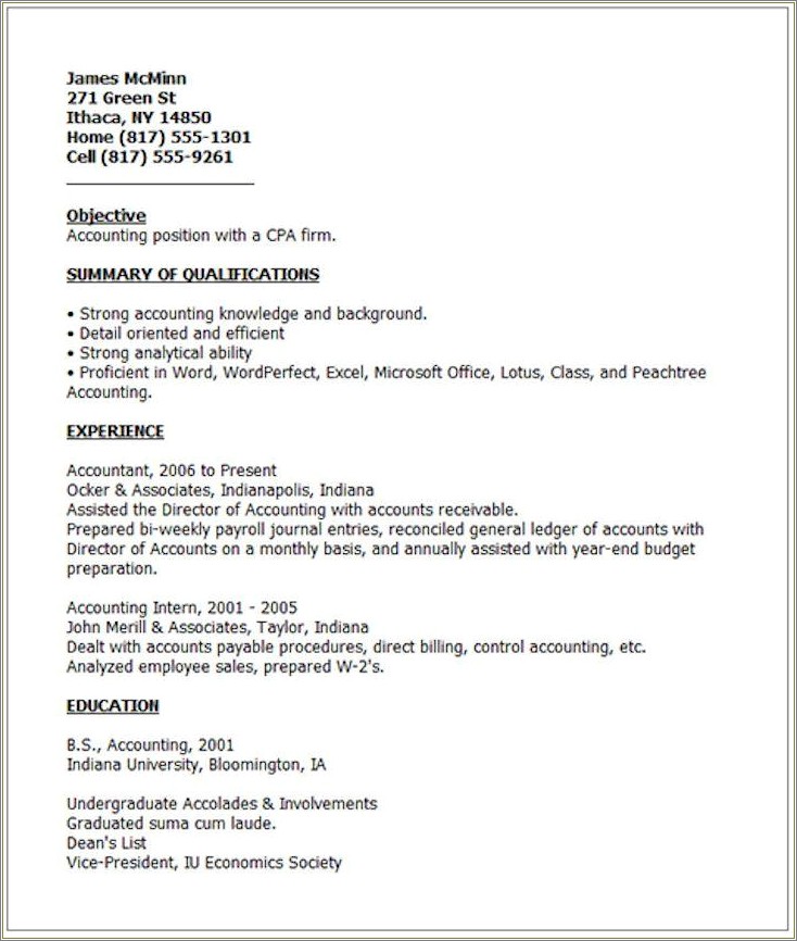 Free Saples Of Resume For A Job