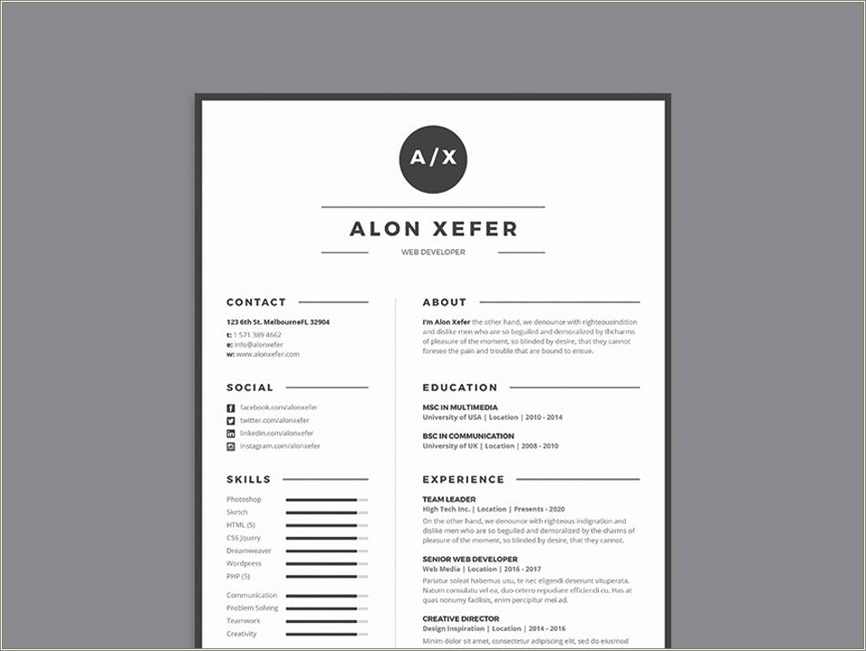 Free Simple Professional Resume Template In Ai Format