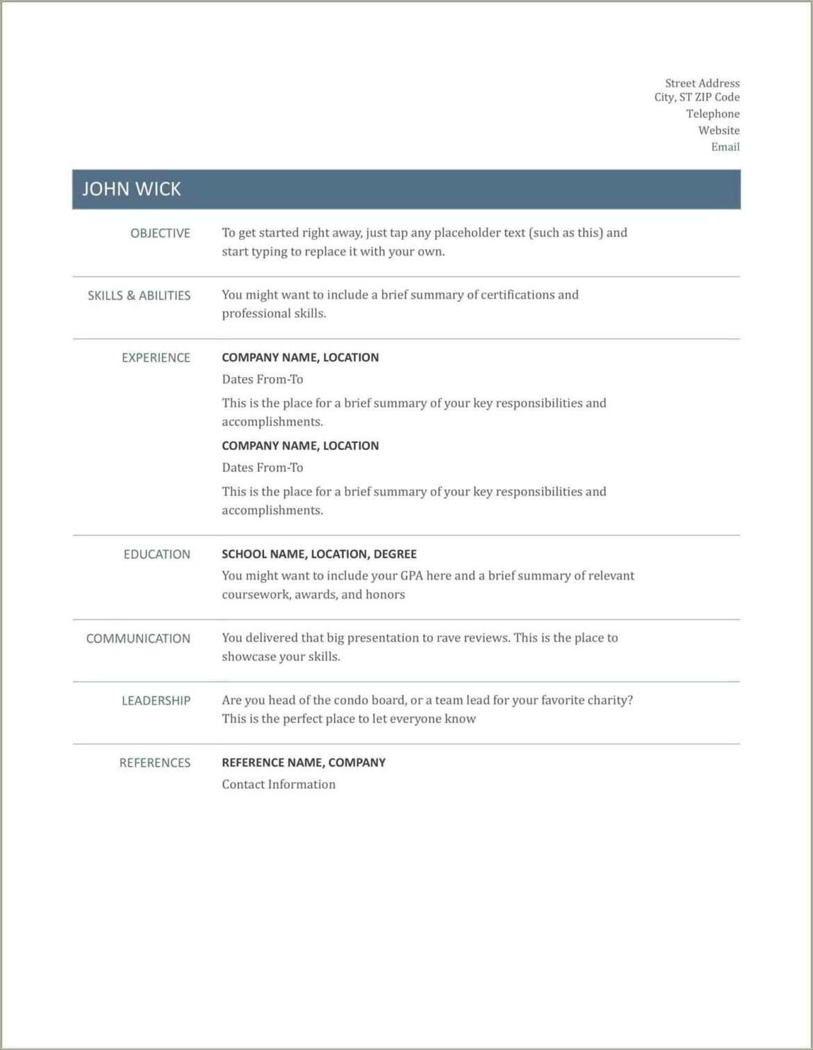 Free Simple Resume Templates Microsoft Word