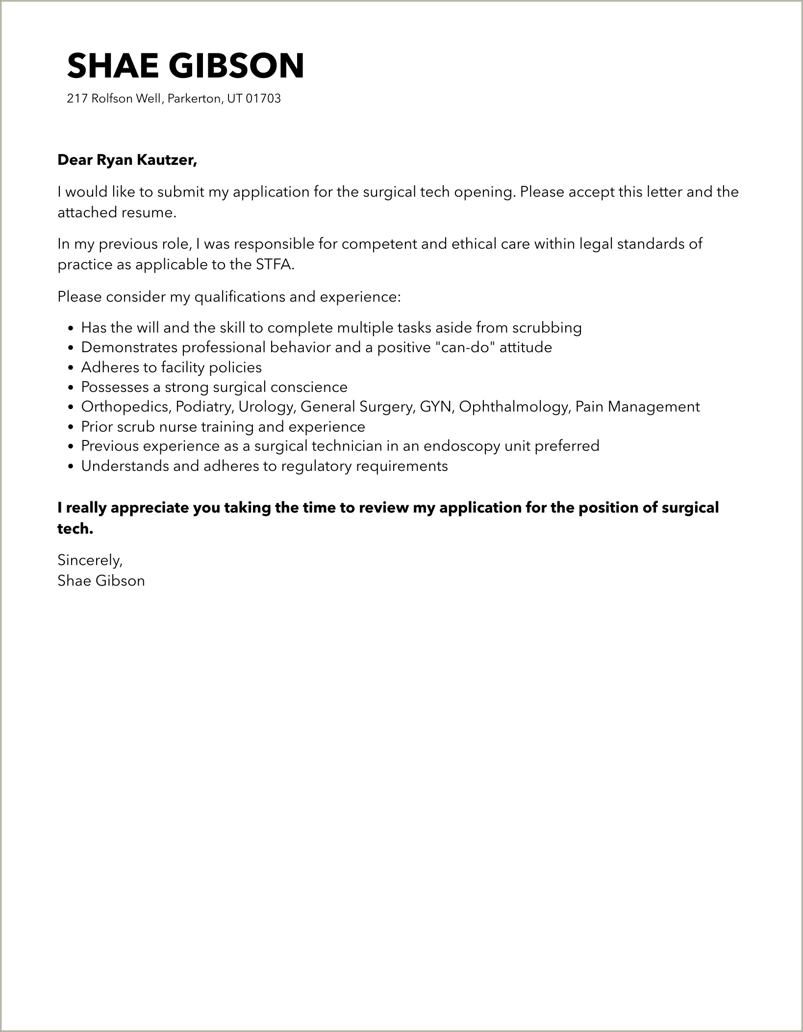 Free Surgical Tech Cover Letter For Resume