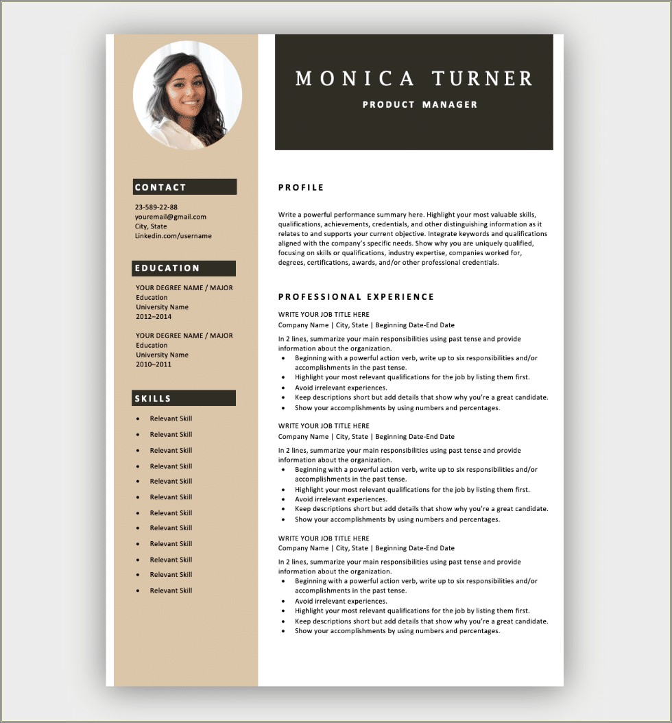 Free Template For A Brief Resume
