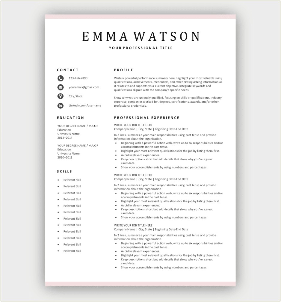 Free Template For A Simple Resume