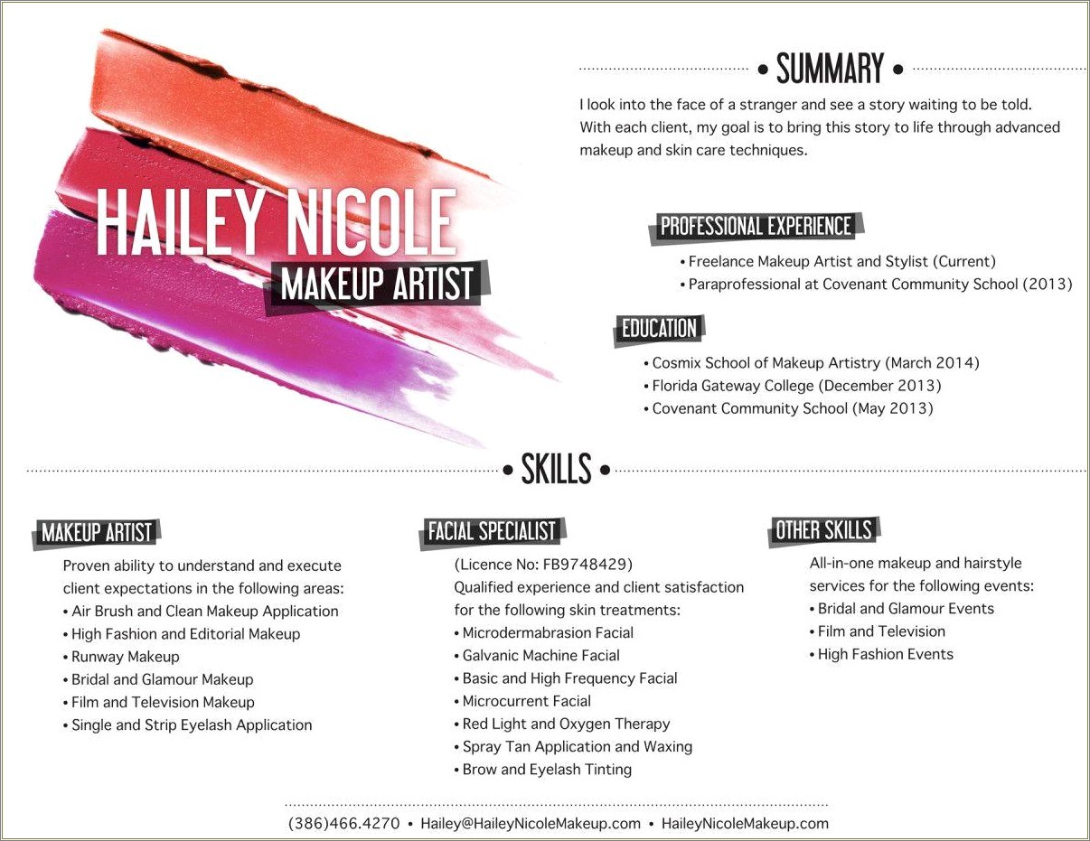 Free Template For Makeup Artist Resume