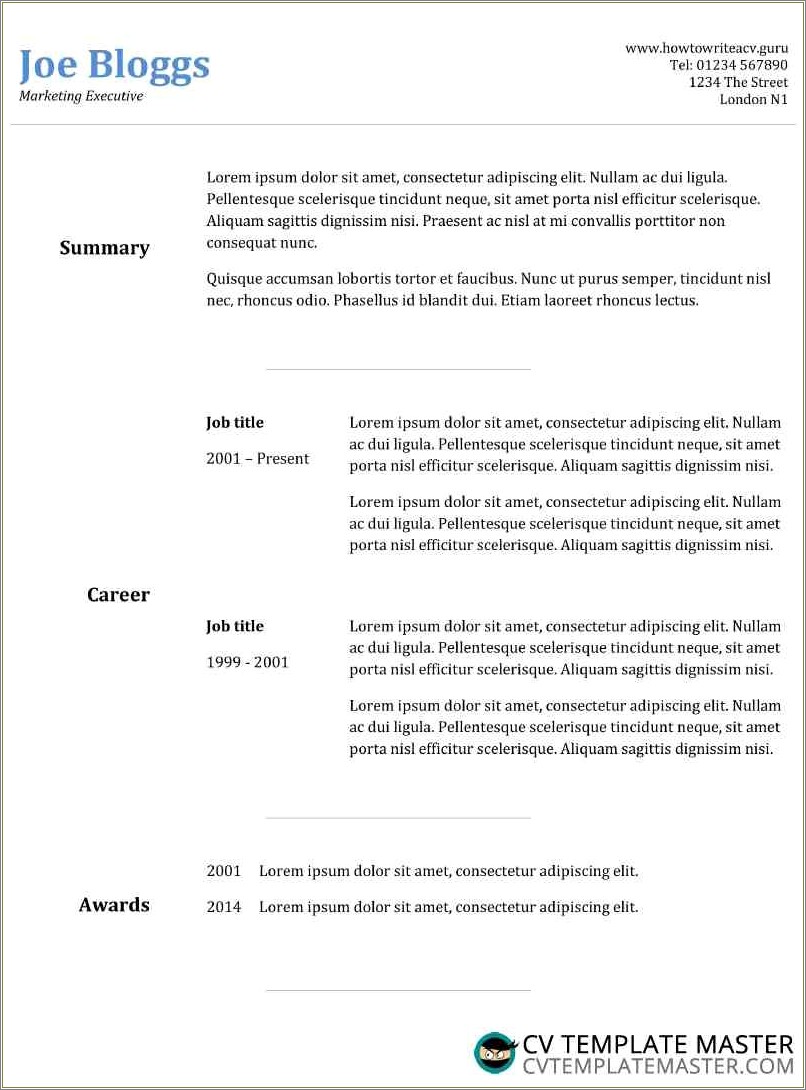 Free Two Column Resume Templates For Word