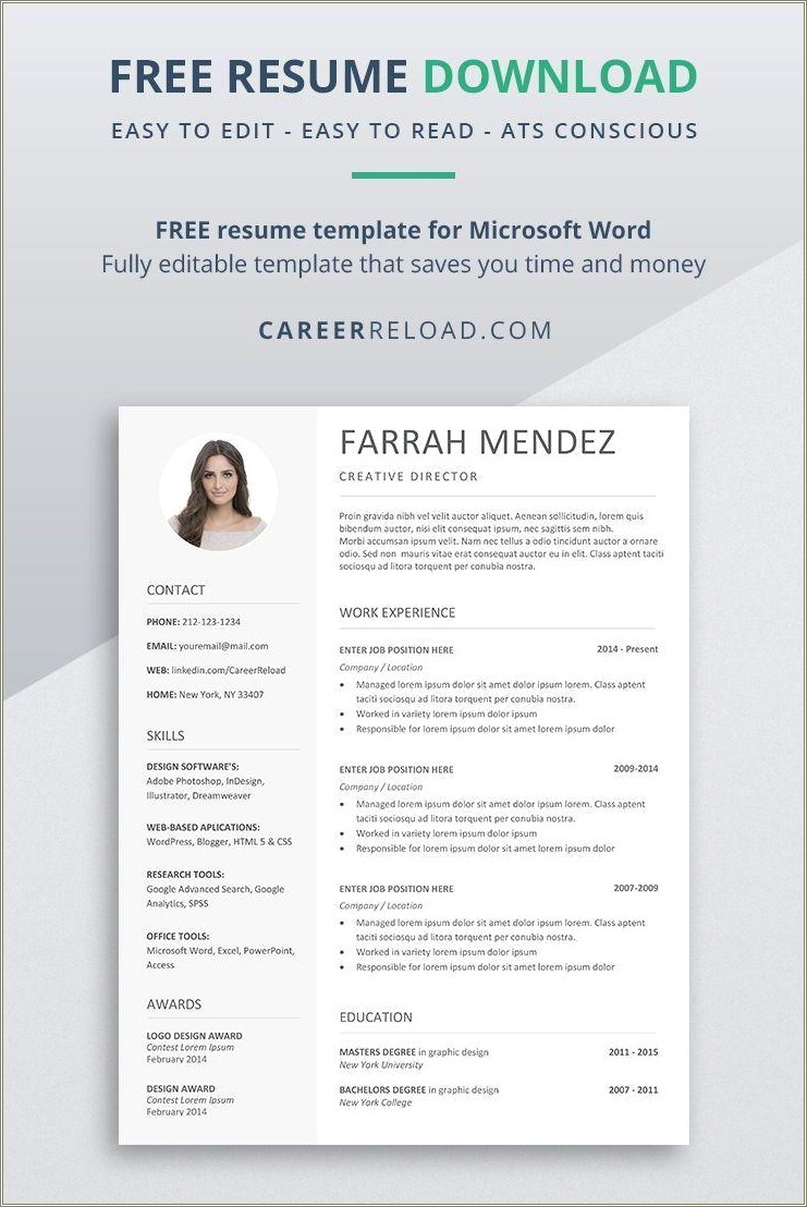 Free Word Professional Resume Templates Download